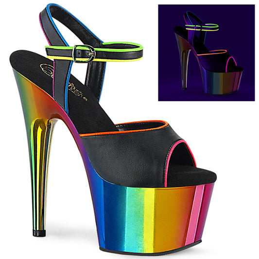 Pleaser Damen Sandalen ADORE-709RC-02 BLK Faux Leder /Rainbow Chrom