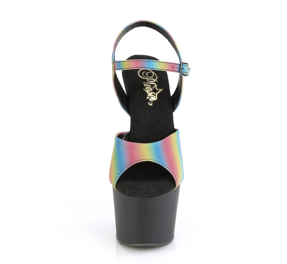 Pleaser Damen Sandalen ADORE-709REFL-02. Rainbow Reflektierend / blk matt