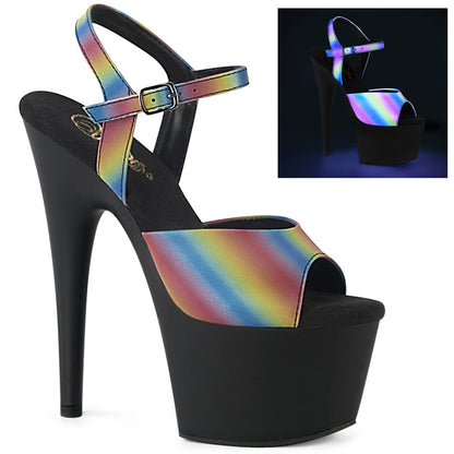 Pleaser Damen Sandalen ADORE-709REFL-02. Rainbow Reflektierend / blk matt