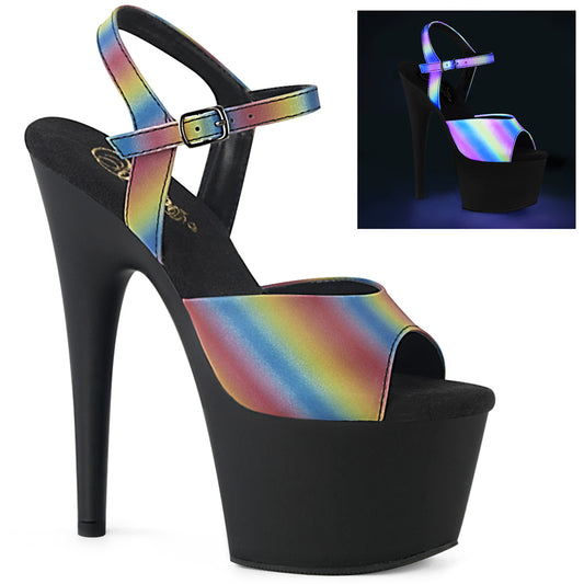 Pleaser Damen Sandalen ADORE-709REFL-02. Rainbow Reflektierend / blk matt