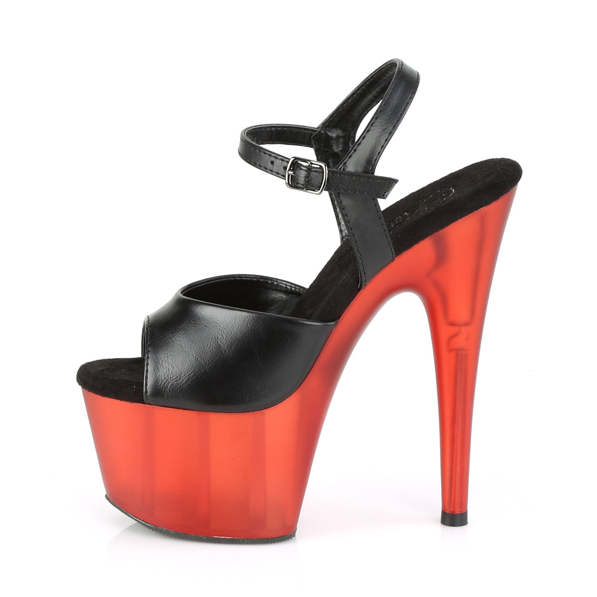 Pleaser Womens Sandals ADORE-709T Blk Faux Leather/Frosted Red