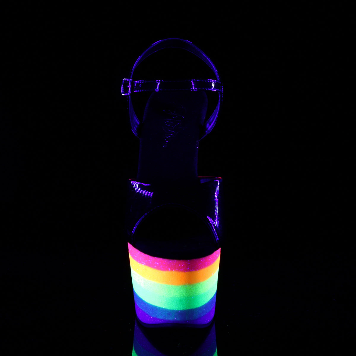 Pleaser Womens Sandals ADORE-709UVRB Blk/Neon Rainbow Glitter