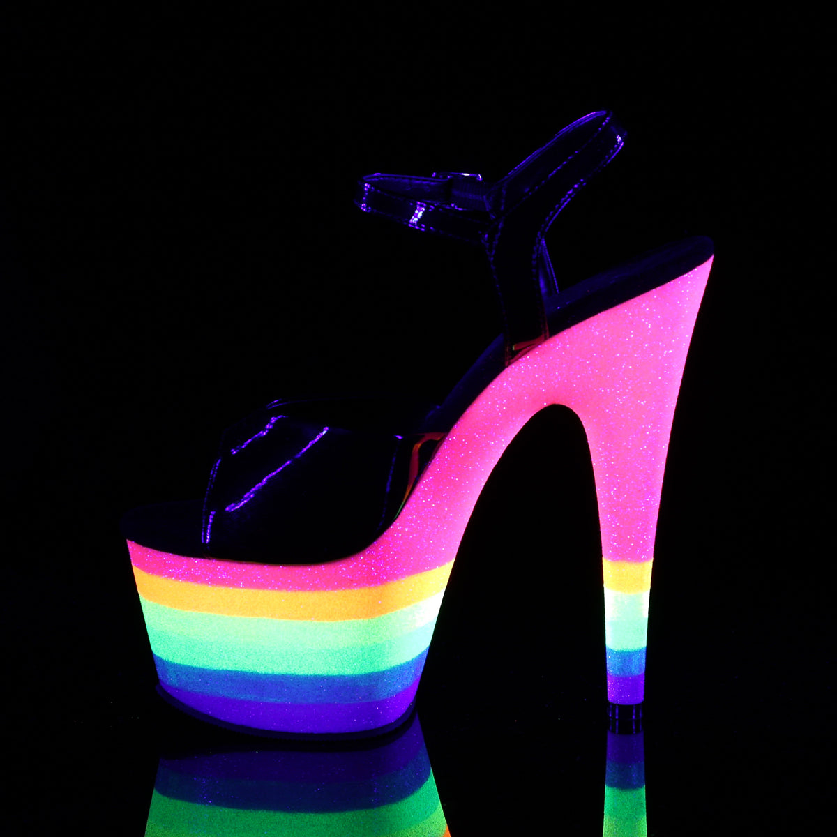 Pleaser Womens Sandals ADORE-709UVRB Blk/Neon Rainbow Glitter