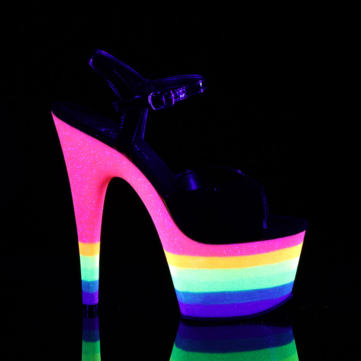 Pleaser Womens Sandals ADORE-709UVRB Blk/Neon Rainbow Glitter
