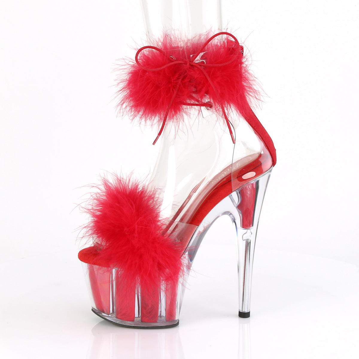 Pleaser Womens Sandals ADORE-724F Clr-Red Fur/Red Fur