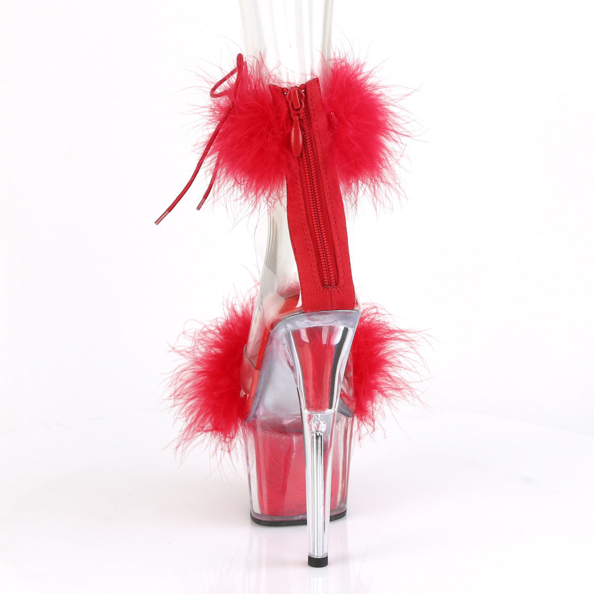 Pleaser Damen Sandalen ADORE-724f CLR-rotes Pelz / rotes Fell