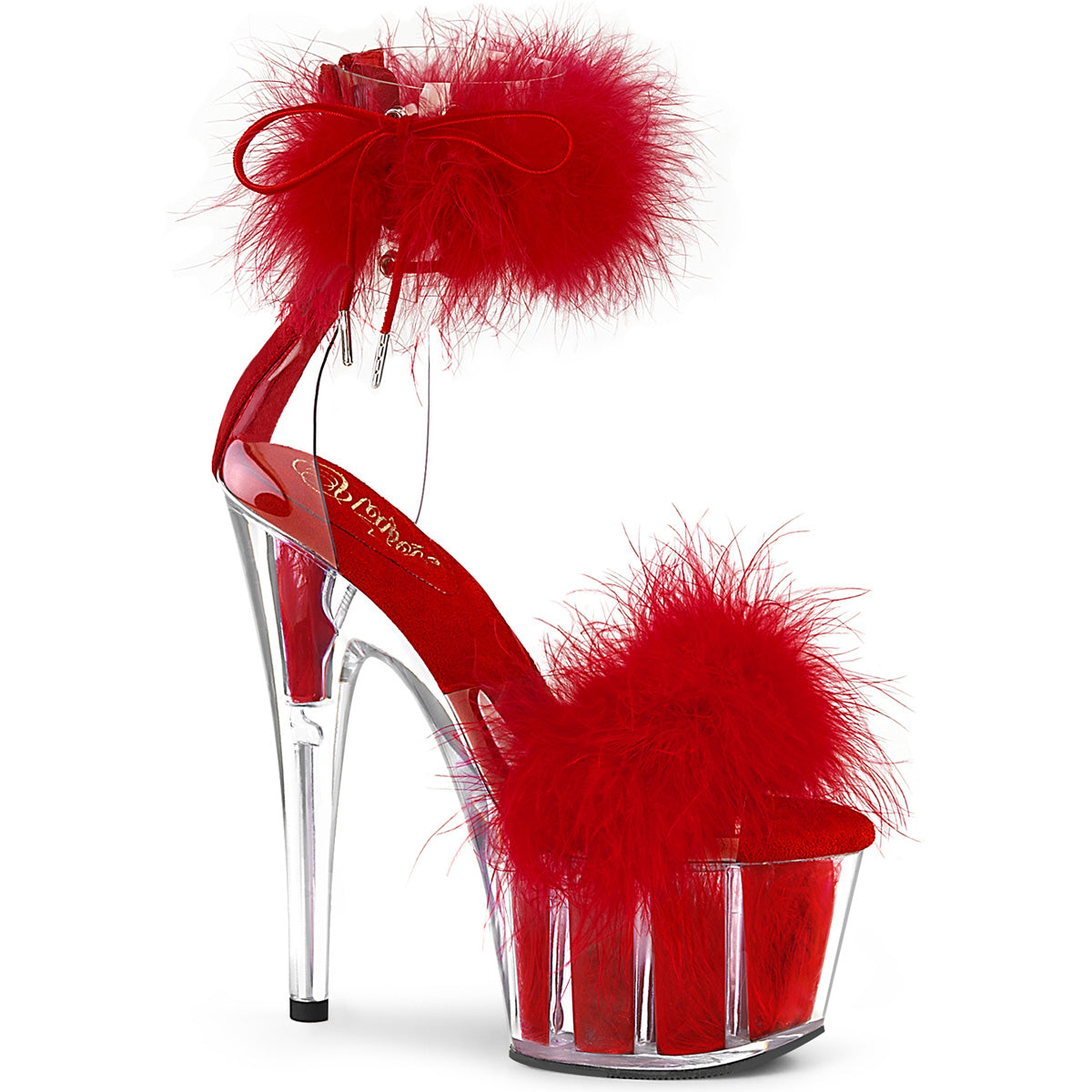 Pleaser Damen Sandalen ADORE-724f CLR-rotes Pelz / rotes Fell
