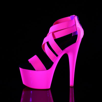 Pleaser Womens Sandals ADORE-769UV Neon H. Pink Elastic Band-Pat/Neon H. Pink
