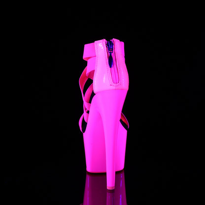 Pleaser Womens Sandals ADORE-769UV Neon H. Pink Elastic Band-Pat/Neon H. Pink
