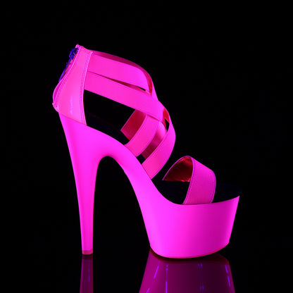 Pleaser Womens Sandals ADORE-769UV Neon H. Pink Elastic Band-Pat/Neon H. Pink