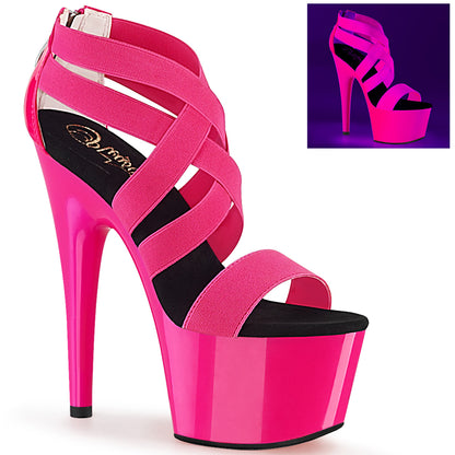 Pleaser Womens Sandals ADORE-769UV Neon H. Pink Elastic Band-Pat/Neon H. Pink