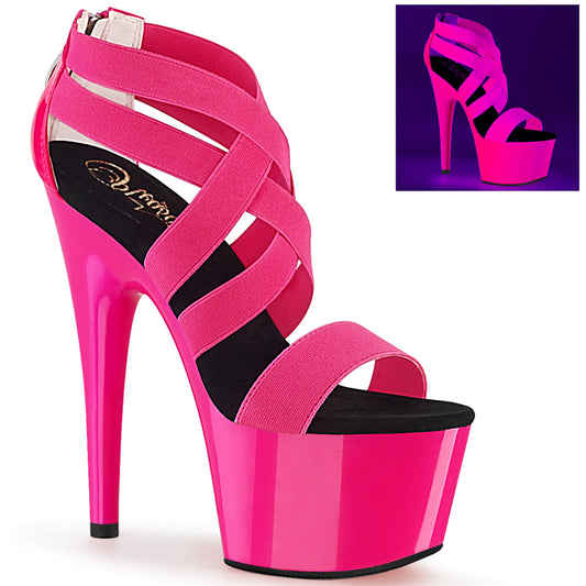Pleaser Damen Sandalen ADORE-769uv Neon H. Rosa elastischer Band-Pat / Neon H. Pink