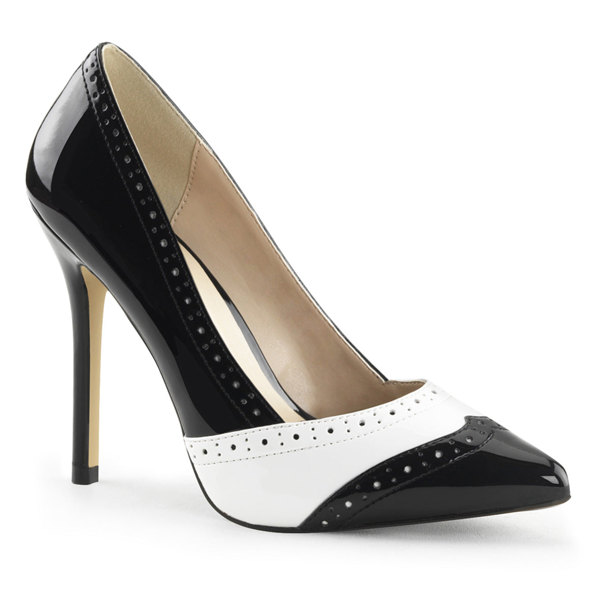 Pleaser Womens Pumps AMUSE-26 Blk-Wht Pat