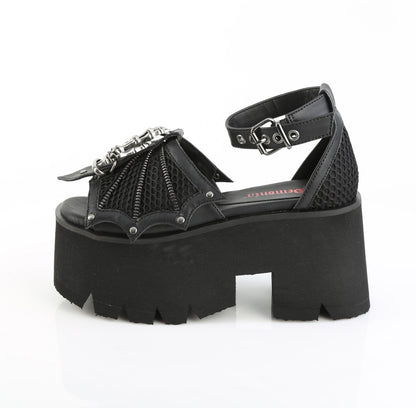 DemoniaCult Women's Sandals ASHES-11 Blk Vegan Leather-Mesh