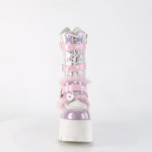 DemoniaCult Women's Mid-Calf & Knee High Boots ASHES-120 B.Pink-Lavender Holographic Pat