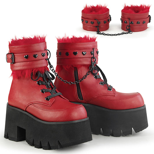 DemoniaCult Damenknöchelstiefel ASHES-57 rotes veganes Leder