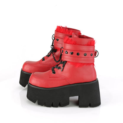 DemoniaCult Damenknöchelstiefel ASHES-57 rotes veganes Leder
