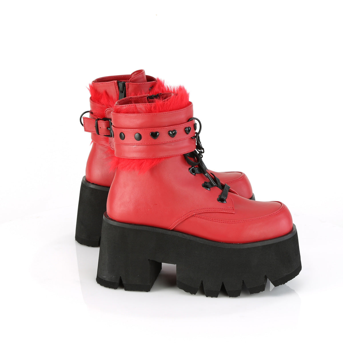 DemoniaCult Damenknöchelstiefel ASHES-57 rotes veganes Leder