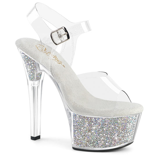 Pleaser Women's Platform Shoes ASPIRE-608RSI Clr/Clr-Slv AB RS