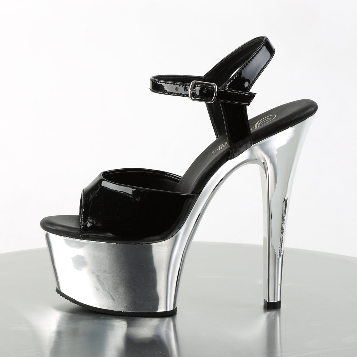Pleaser Damen Sandalen ASPIRE-609 BLK Pat / SLV Chrome