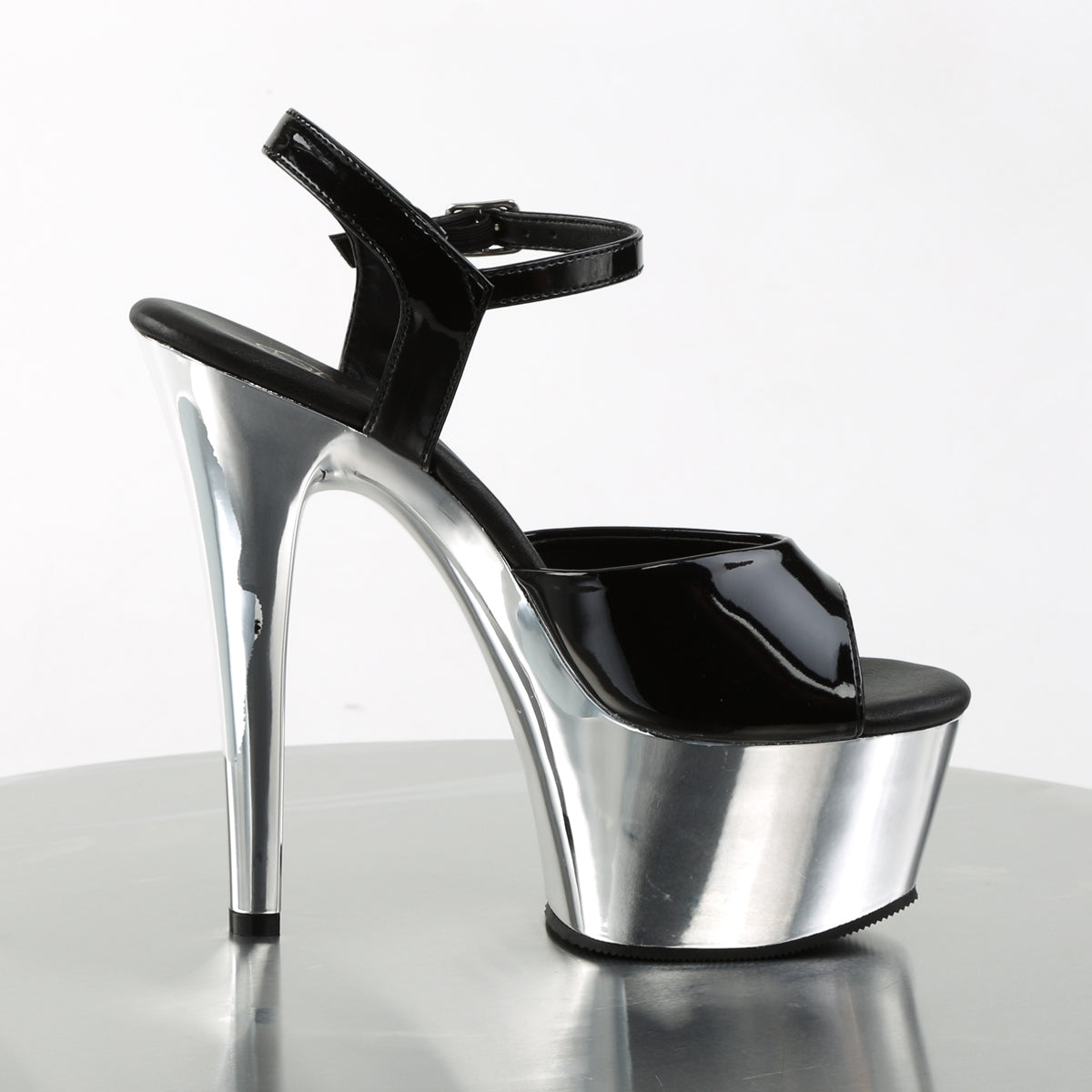 Pleaser Damen Sandalen ASPIRE-609 BLK Pat / SLV Chrome