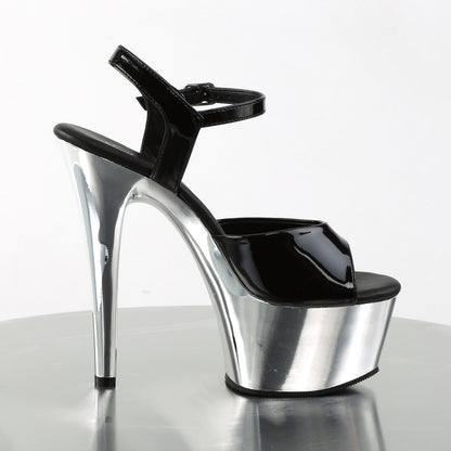 Pleaser Damen Sandalen ASPIRE-609 BLK Pat / SLV Chrome