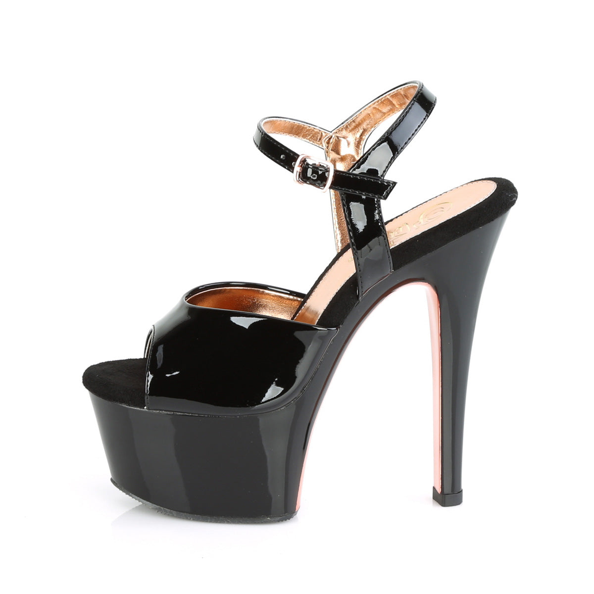 Pleaser Damen Sandalen ASPIRE-609TT BLK Pat / BLK-ROSE GOLD CHROME