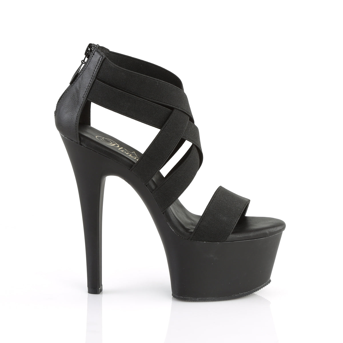 Pleaser Damen Sandalen ASPIRE-669 BLK elastisches Band-Faux-Leder / BLK Matte