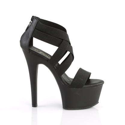 Pleaser Damen Sandalen ASPIRE-669 BLK elastisches Band-Faux-Leder / BLK Matte