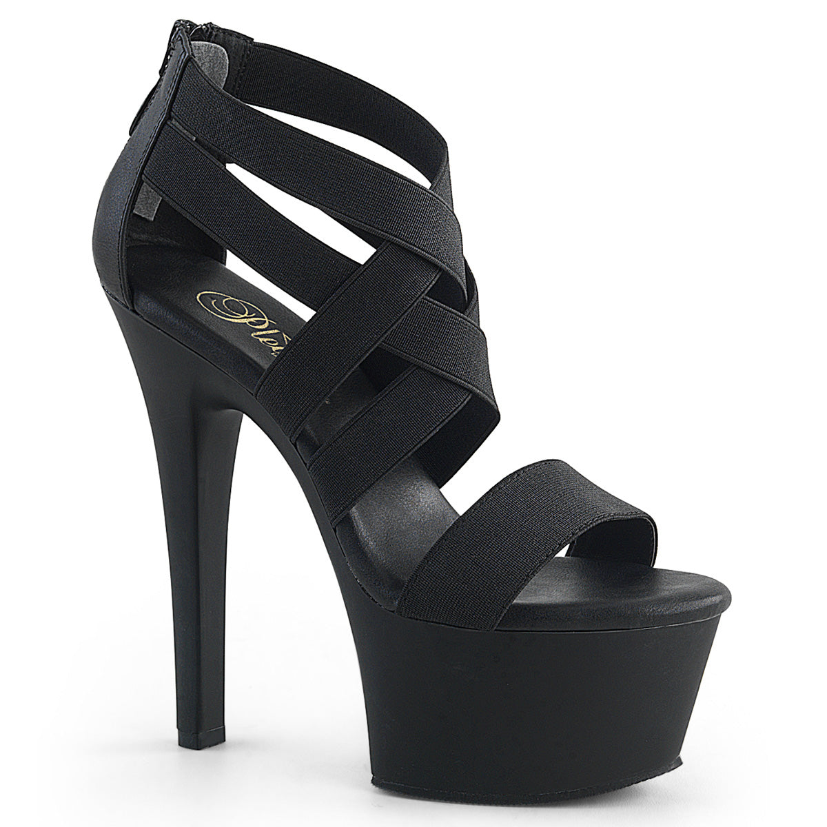Pleaser Damen Sandalen ASPIRE-669 BLK elastisches Band-Faux-Leder / BLK Matte