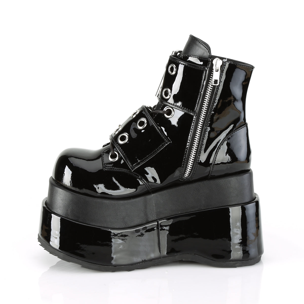 DemoniaCult Damenknöchelstiefel BEAR-104 BLK Pat-Vegan Leder