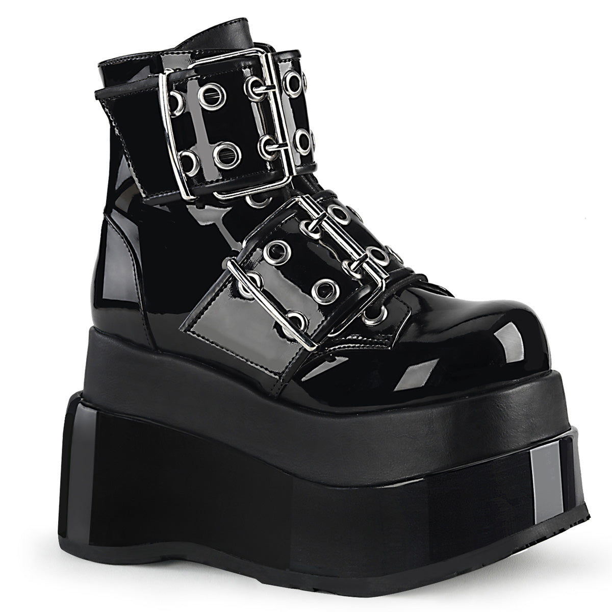 DemoniaCult Damenknöchelstiefel BEAR-104 BLK Pat-Vegan Leder