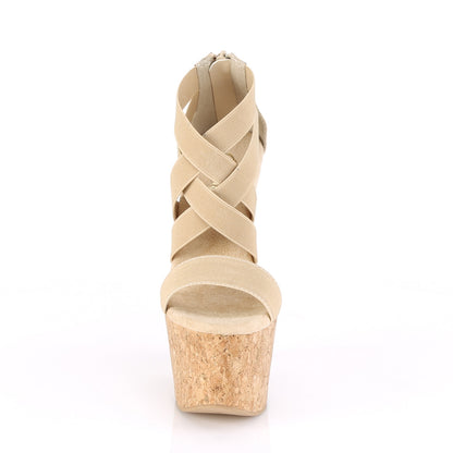 Pleaser Damen Sandalen BEAU-669 Nude elastische Band-Faux Le / Kork eingewickelt