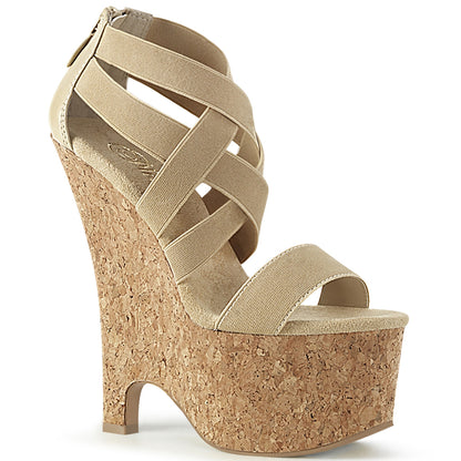 Pleaser Damen Sandalen BEAU-669 Nude elastische Band-Faux Le / Kork eingewickelt