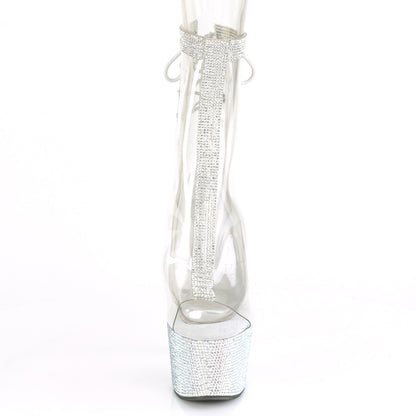 Pleaser Damen Knöchelstiefel BEJEWELED-1018C-2RS CLR / SLV RS
