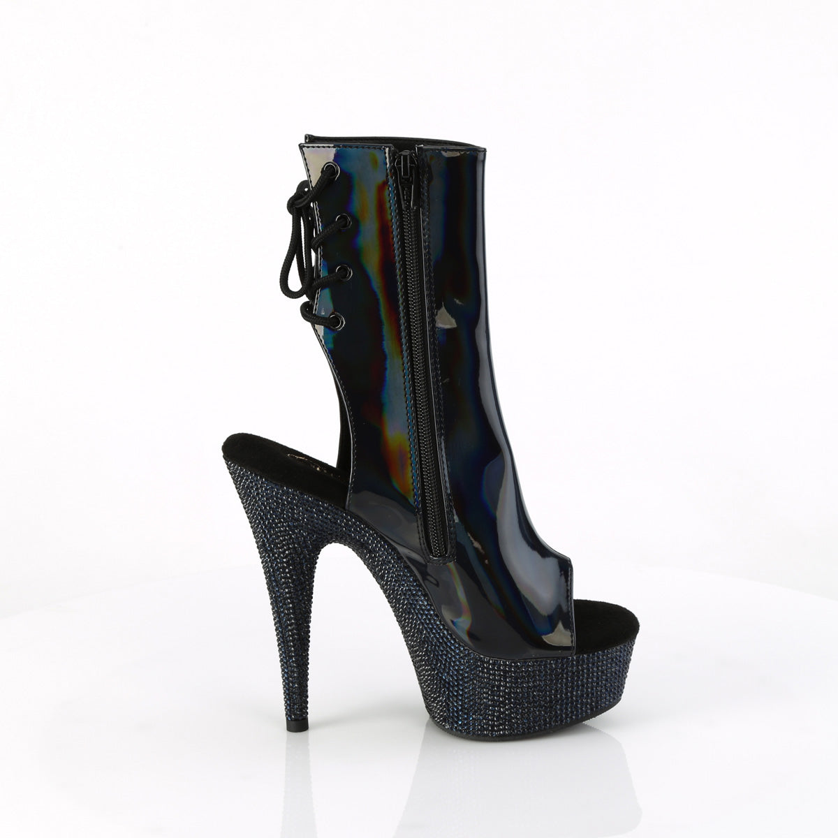 Pleaser  Ankle Boots BEJEWELED-1018DM-6 Blk Holo Pat/Midnight Blk RS
