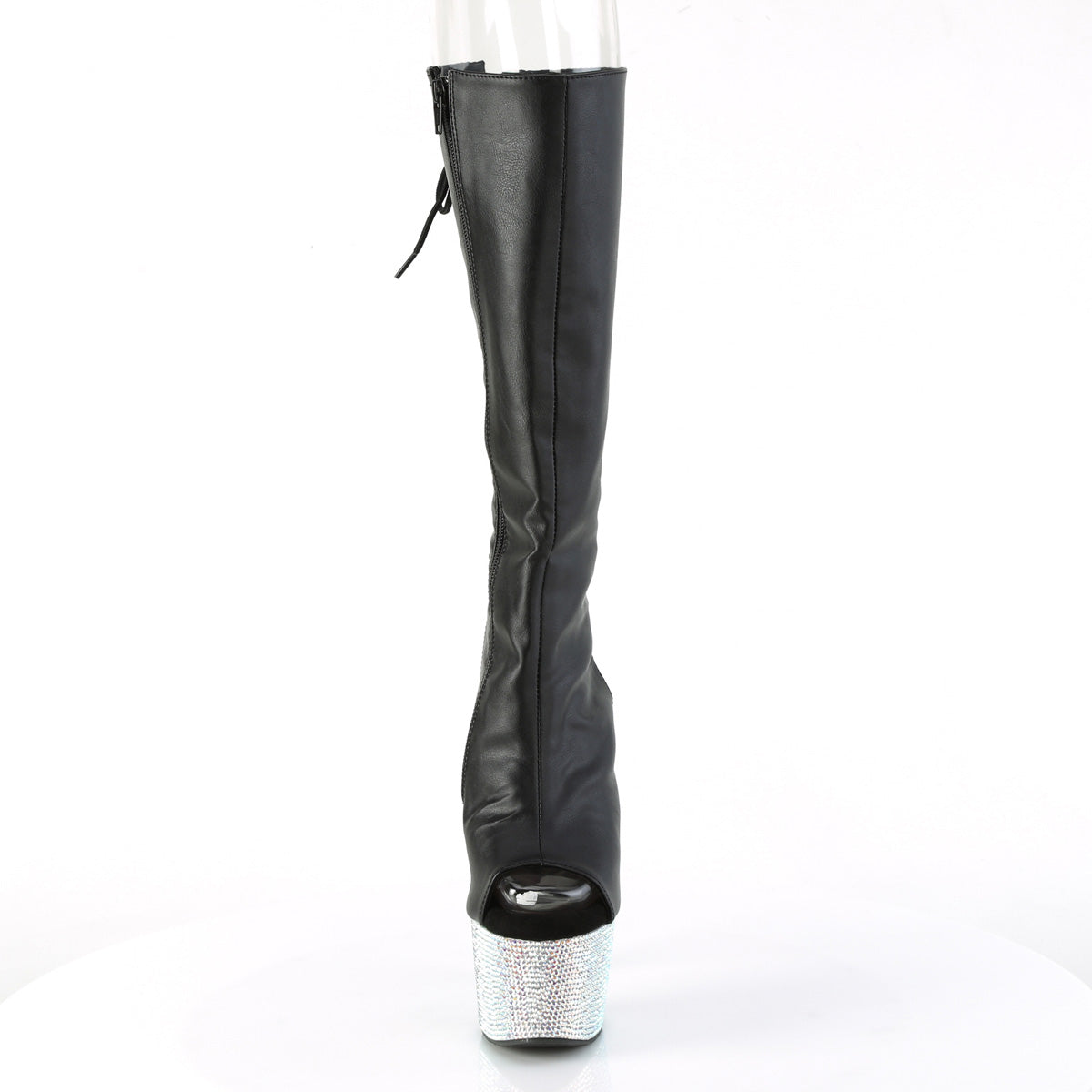 Pleaser  Boots BEJEWELED-2018-7 Blk Faux Leather/Slv AB RS