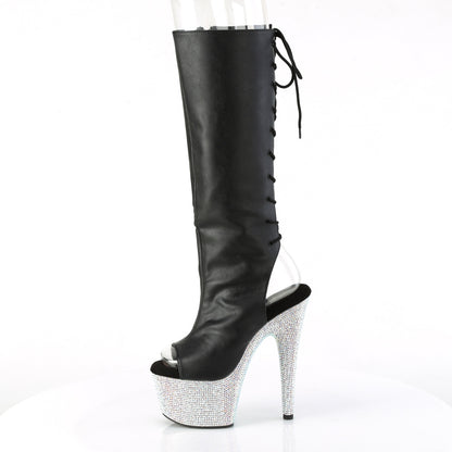Pleaser  Boots BEJEWELED-2018-7 Blk Faux Leather/Slv AB RS