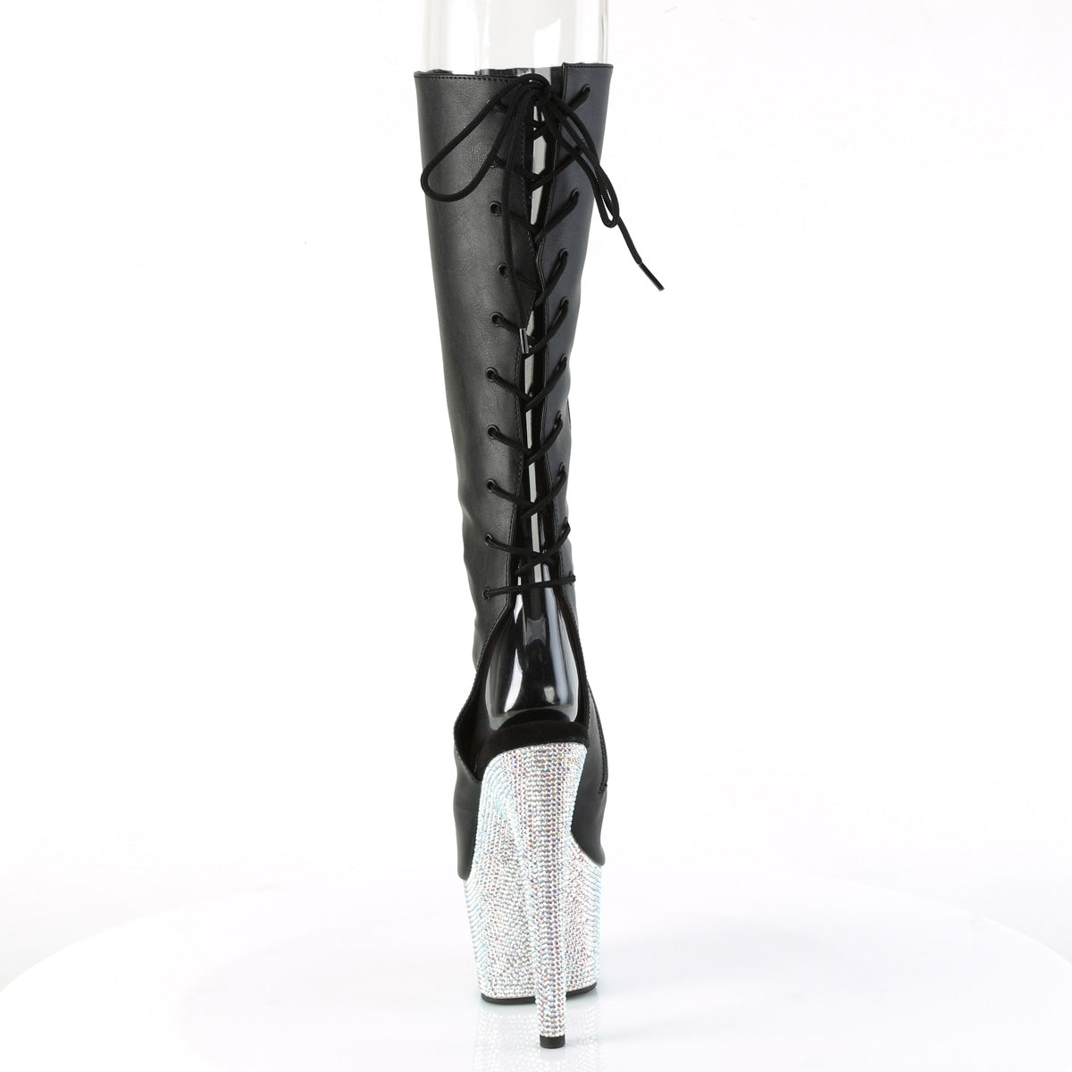 Pleaser  Boots BEJEWELED-2018-7 Blk Faux Leather/Slv AB RS
