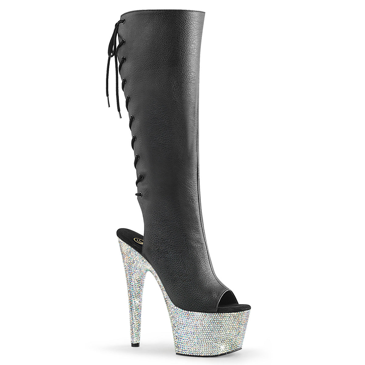 Pleaser  Boots BEJEWELED-2018-7 Blk Faux Leather/Slv AB RS