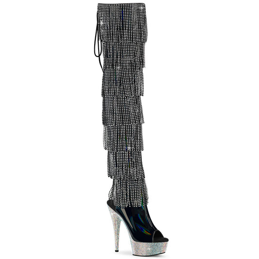 Pleaser Women's Platform Shoes BEJEWELED-3017HG-RSF Blk Holo Pat/Slv AB RS
