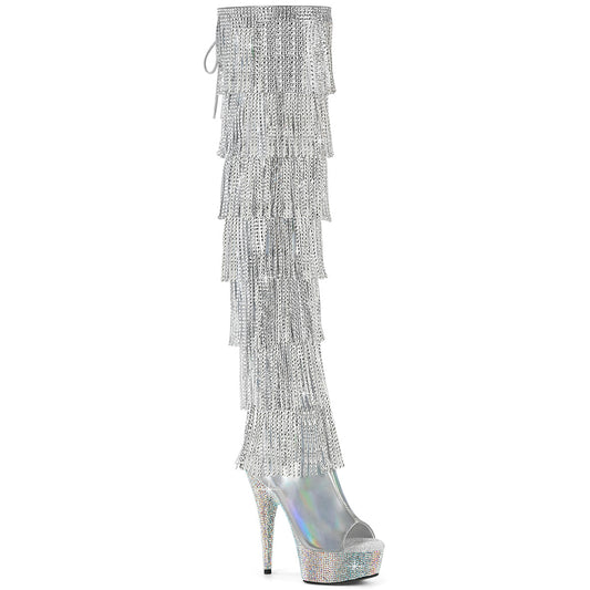 Pleaser Women's Platform Shoes BEJEWELED-3017HG-RSF Slv Holo Metallic Pu/Slv AB RS