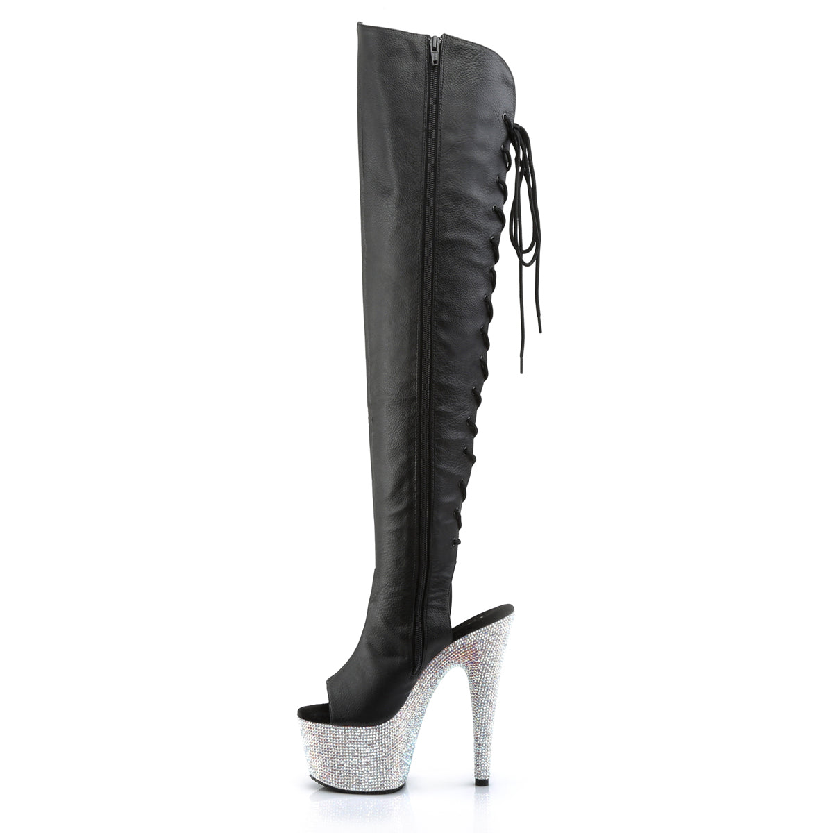 Pleaser Womens Boots. BEJEWELED-3019DM-7 BLK Faux Leder / SLV Multi Rs