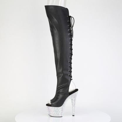 Pleaser Women's Platform Shoes BEJEWELED-3019MS-7 Blk Faux Leather/Slv AB RS
