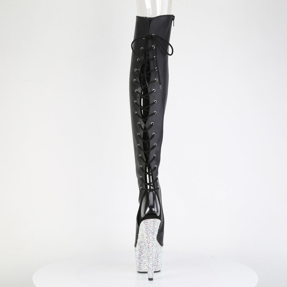 Pleaser Women's Platform Shoes BEJEWELED-3019MS-7 Blk Faux Leather/Slv AB RS