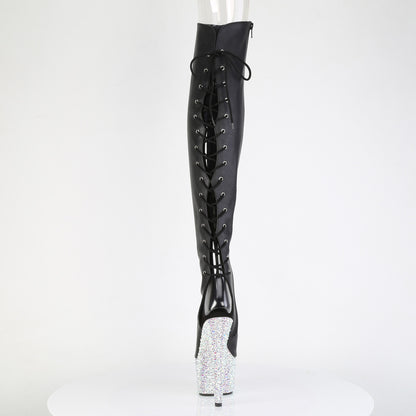 Pleaser Women's Platform Shoes BEJEWELED-3019MS-7 Blk Faux Leather/Slv AB RS