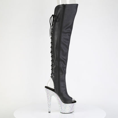 Pleaser Women's Platform Shoes BEJEWELED-3019MS-7 Blk Faux Leather/Slv AB RS