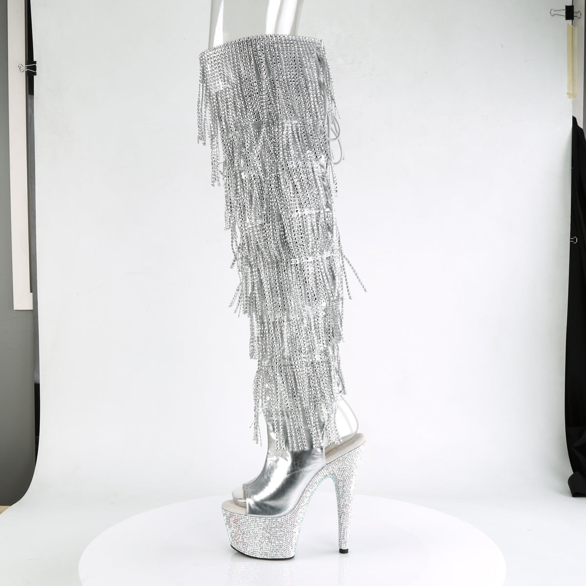 Pleaser Womens Boots. BEJEWELED-3019RSF-7 SLV Metallic PU-SLV / SLV Multi Rs