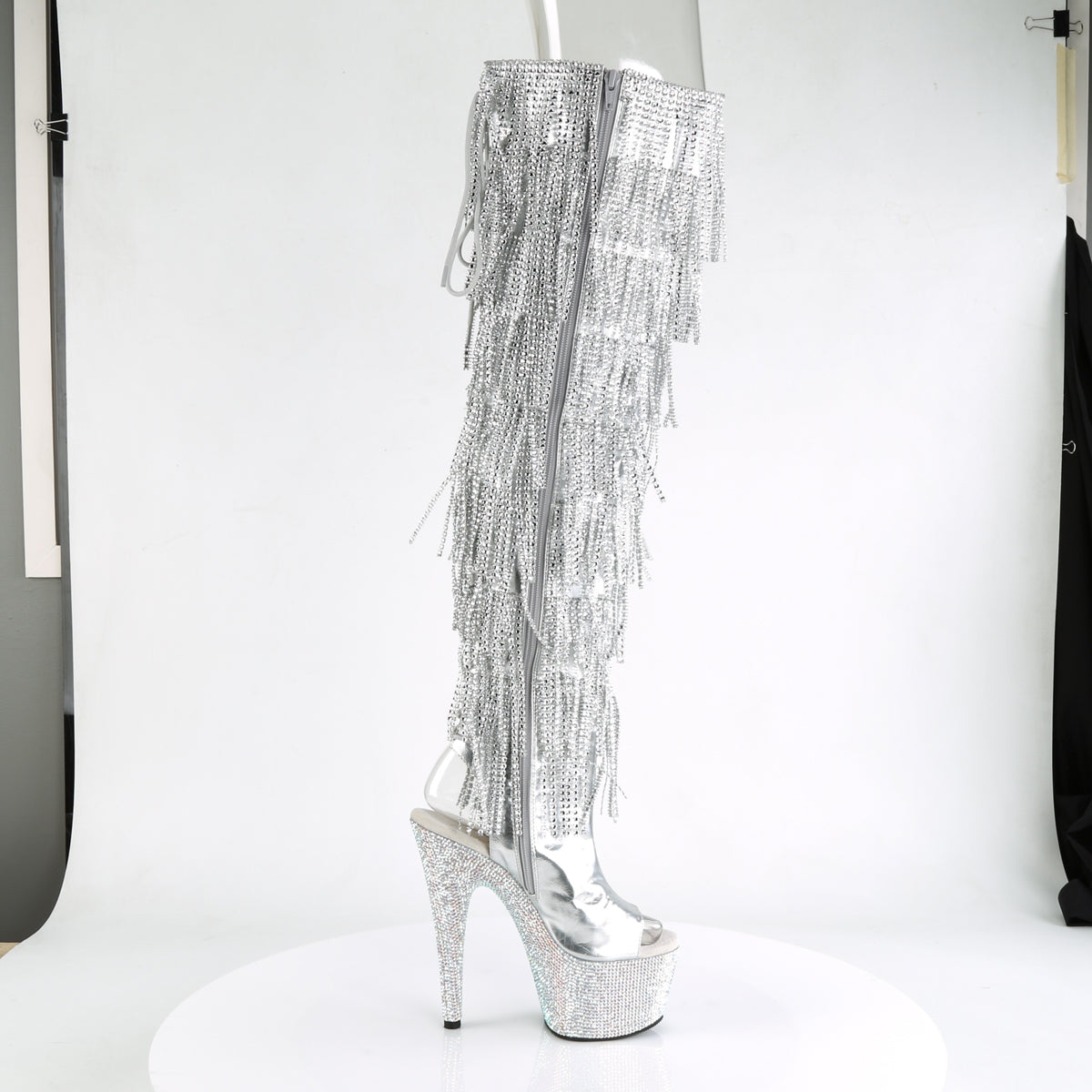Pleaser Womens Boots. BEJEWELED-3019RSF-7 SLV Metallic PU-SLV / SLV Multi Rs