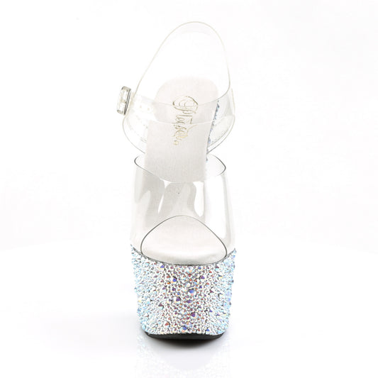 Pleaser Women's Platform Shoes BEJEWELED-708MS Clr/Slv Multi RS